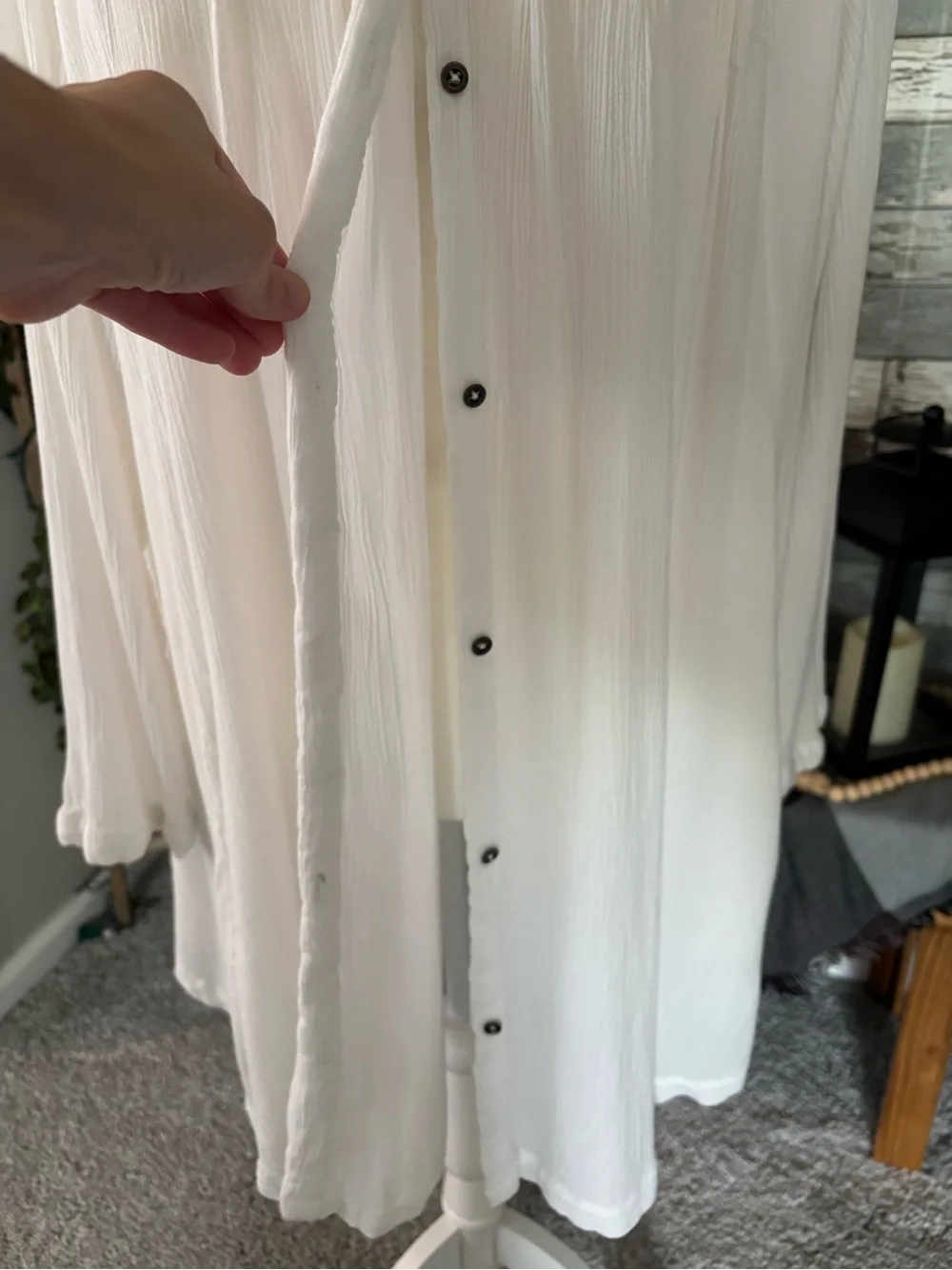 Free People Oversized Boho Button Down Tunic White Shirt/Dress Womens Size S